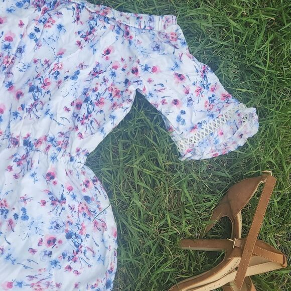 Floral Off the should Romper - Picture 2 of 3